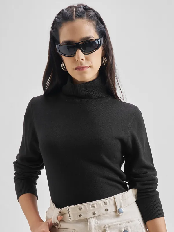  Tokyo Talkies Women Black Turtle Neck Sweaters