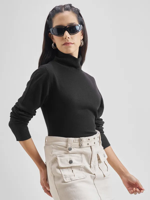 Tokyo Talkies Women Black Turtle Neck Sweaters