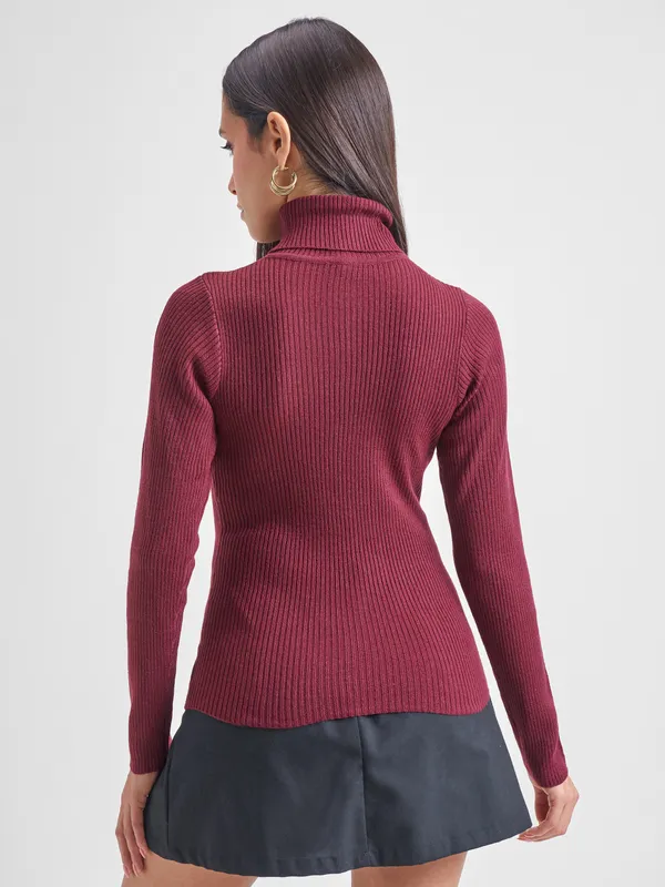  Tokyo Talkies Women Burgundy Turtle Neck Sweaters
