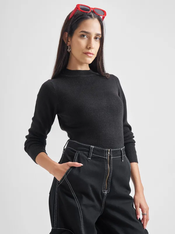  Tokyo Talkies Women Black Round Neck Sweaters