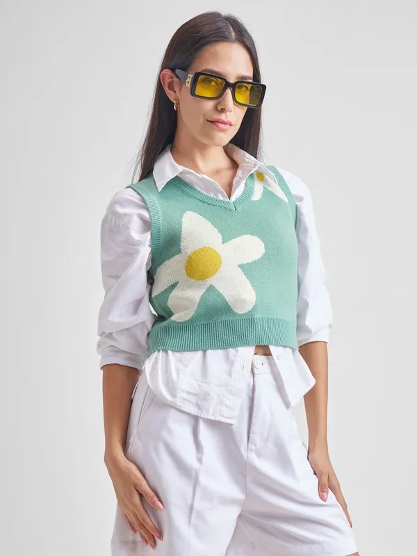  Tokyo Talkies Women Blue V-Neck Sweaters