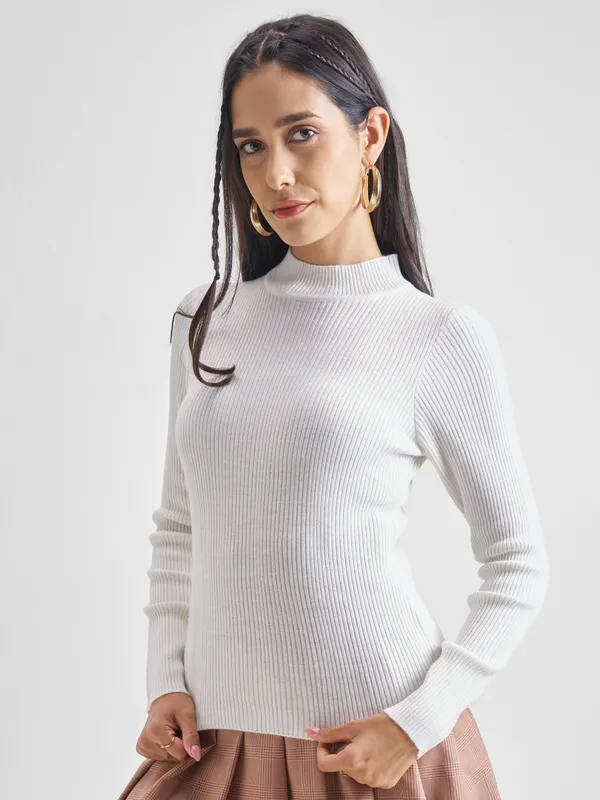  Tokyo Talkies Women White Round Neck Sweaters