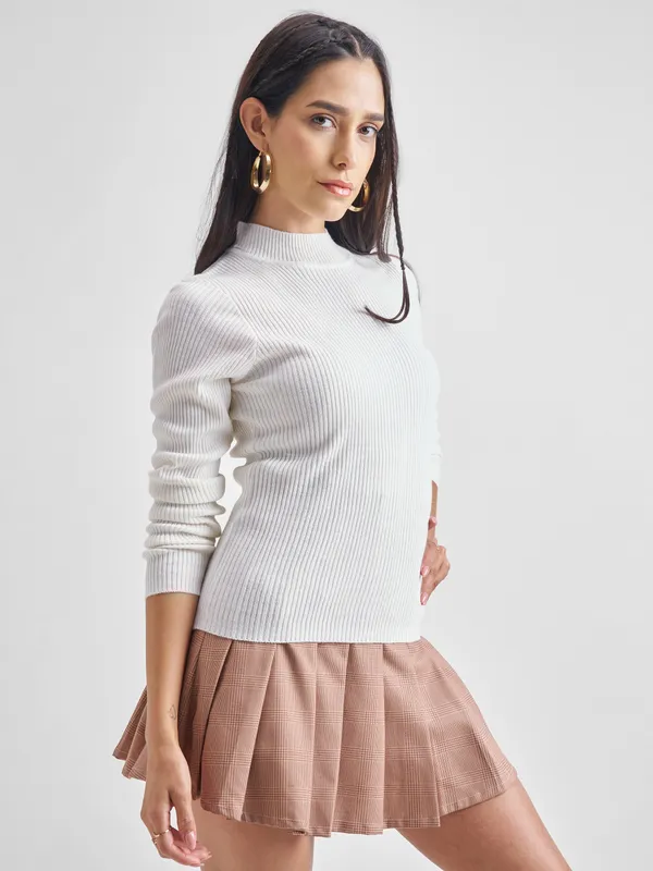  Tokyo Talkies Women White Round Neck Sweaters