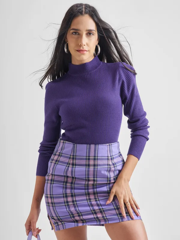  Tokyo Talkies Women Purple Round Neck Sweaters