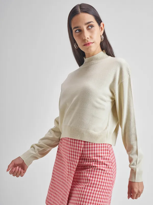  Tokyo Talkies Women Beige Round Neck Sweaters