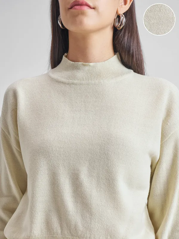  Tokyo Talkies Women Beige Round Neck Sweaters