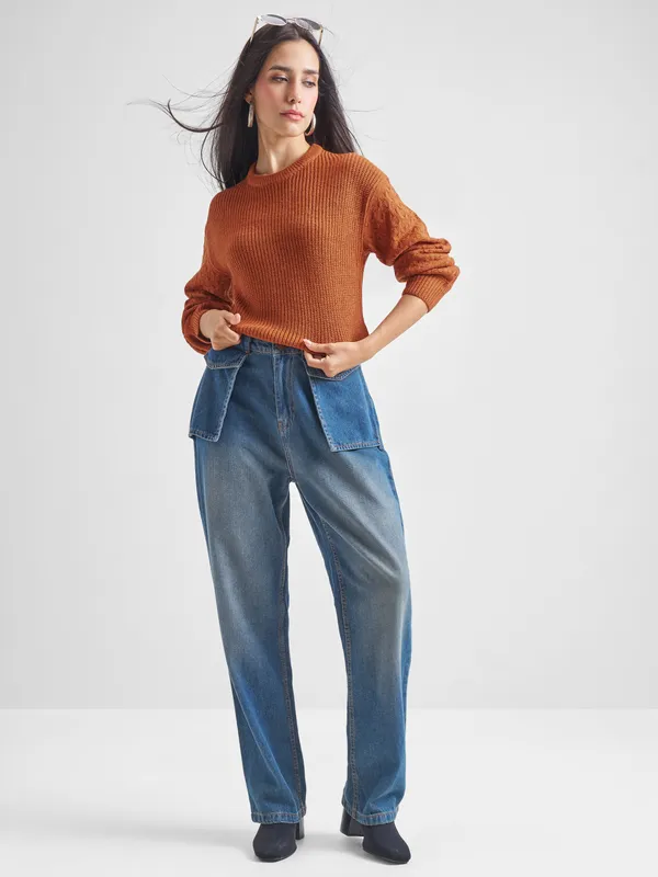  Tokyo Talkies Women Brown Round Neck Sweaters