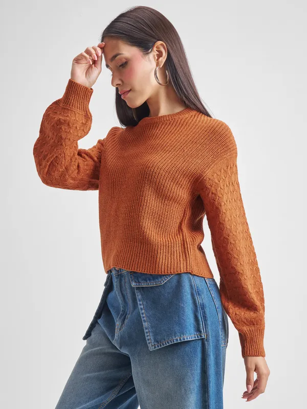  Tokyo Talkies Women Brown Round Neck Sweaters