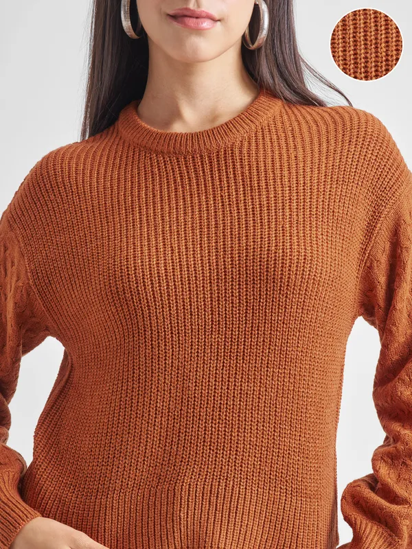 Tokyo Talkies Women Brown Round Neck Sweaters