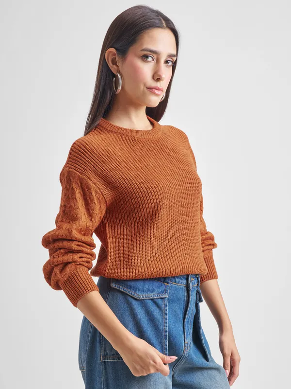  Tokyo Talkies Women Brown Round Neck Sweaters