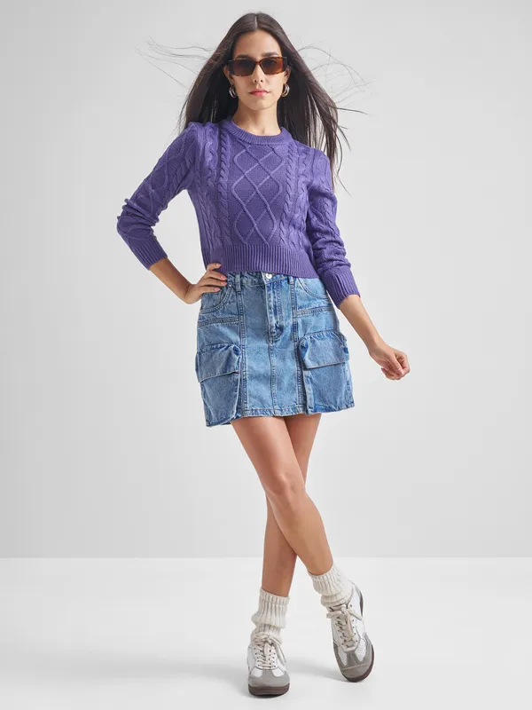  Tokyo Talkies Women Purple Round Neck Sweaters