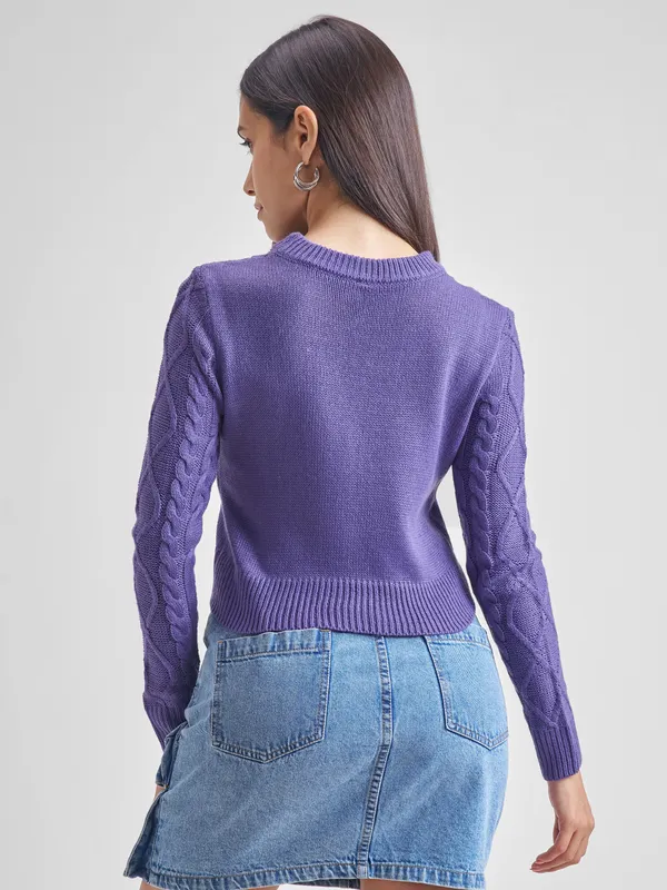  Tokyo Talkies Women Purple Round Neck Sweaters