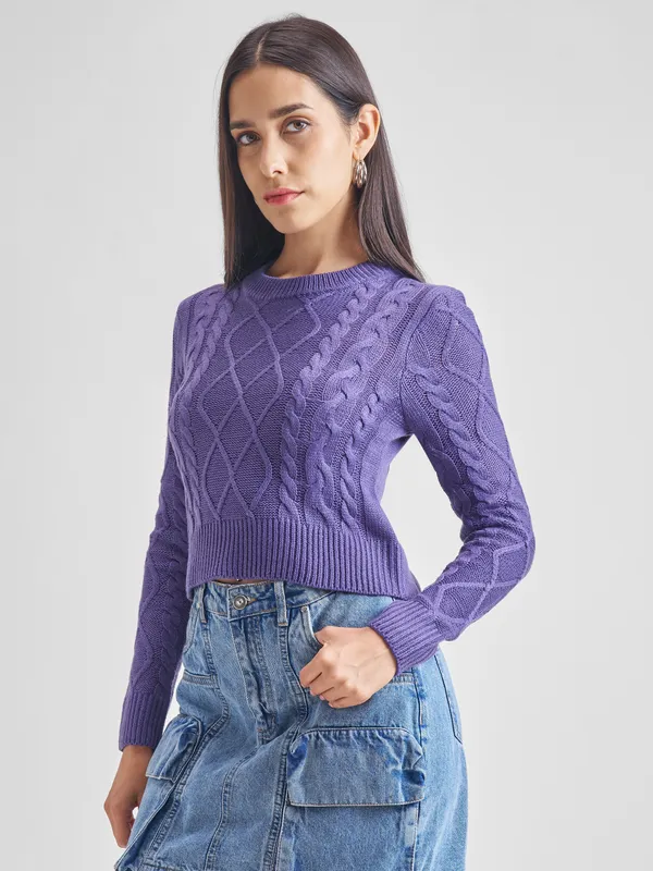  Tokyo Talkies Women Purple Round Neck Sweaters