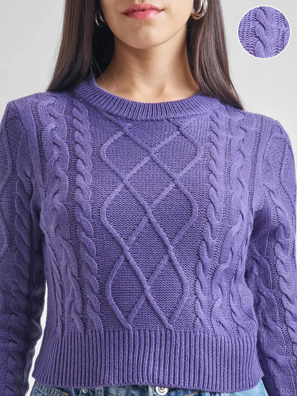  Tokyo Talkies Women Purple Round Neck Sweaters