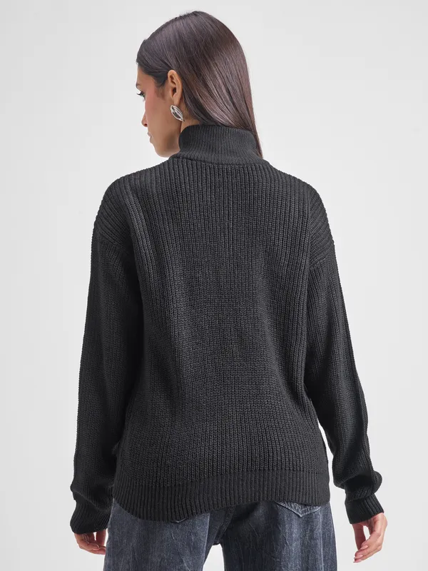  Tokyo Talkies Women Black Mock Collar Sweaters