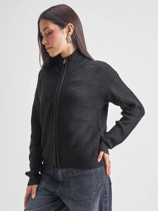  Tokyo Talkies Women Black Mock Collar Sweaters