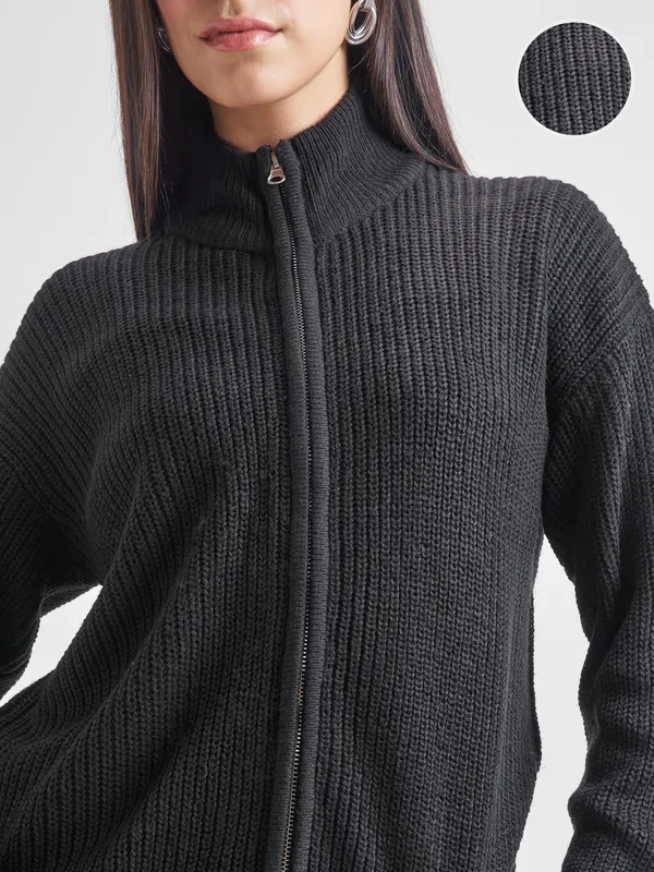  Tokyo Talkies Women Black Mock Collar Sweaters