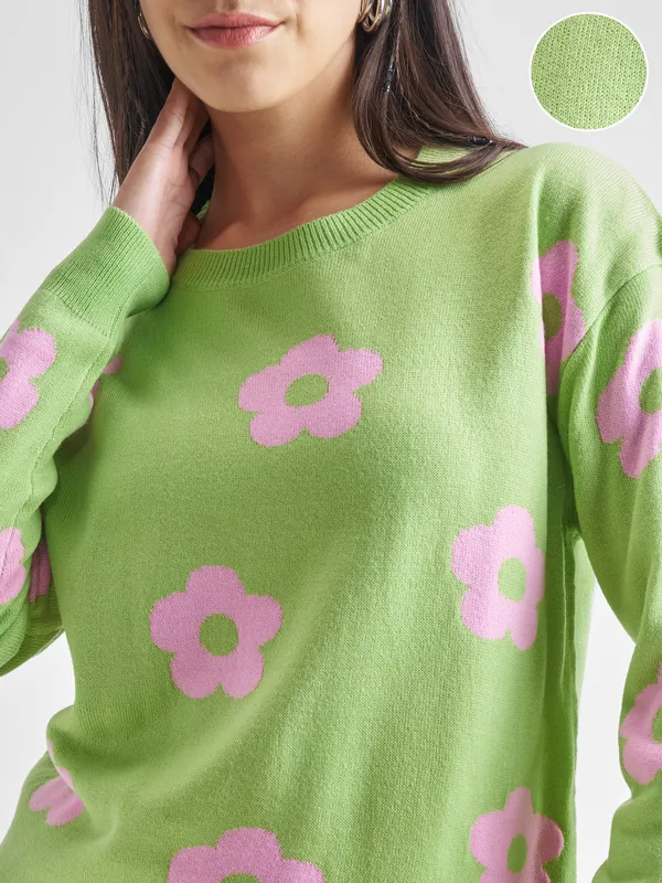  Tokyo Talkies Women Green Round Neck Sweaters