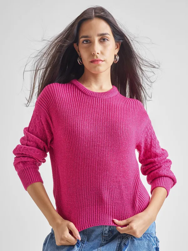  Tokyo Talkies Women Pink Round Neck Sweaters