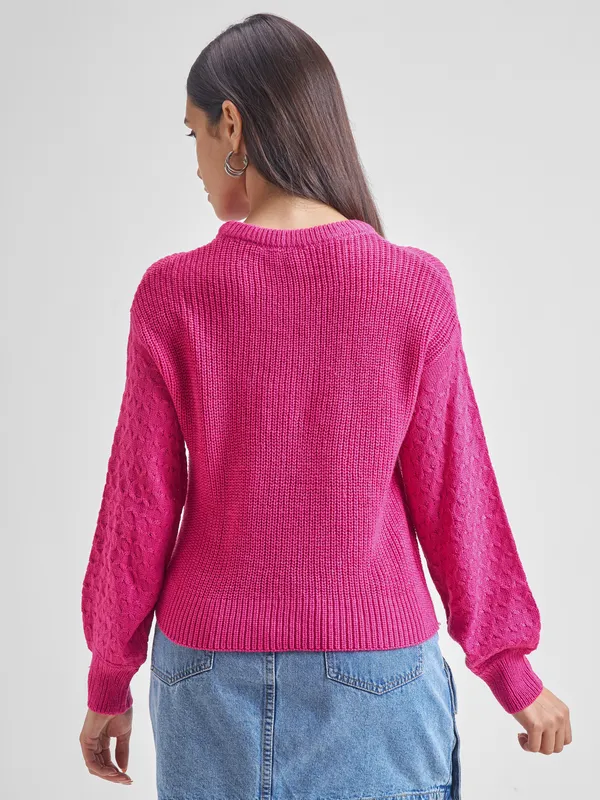  Tokyo Talkies Women Pink Round Neck Sweaters