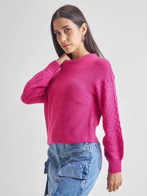  Tokyo Talkies Women Pink Round Neck Sweaters