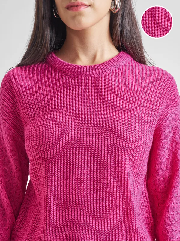  Tokyo Talkies Women Pink Round Neck Sweaters