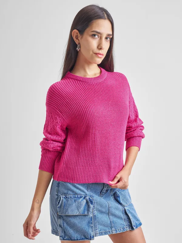  Tokyo Talkies Women Pink Round Neck Sweaters