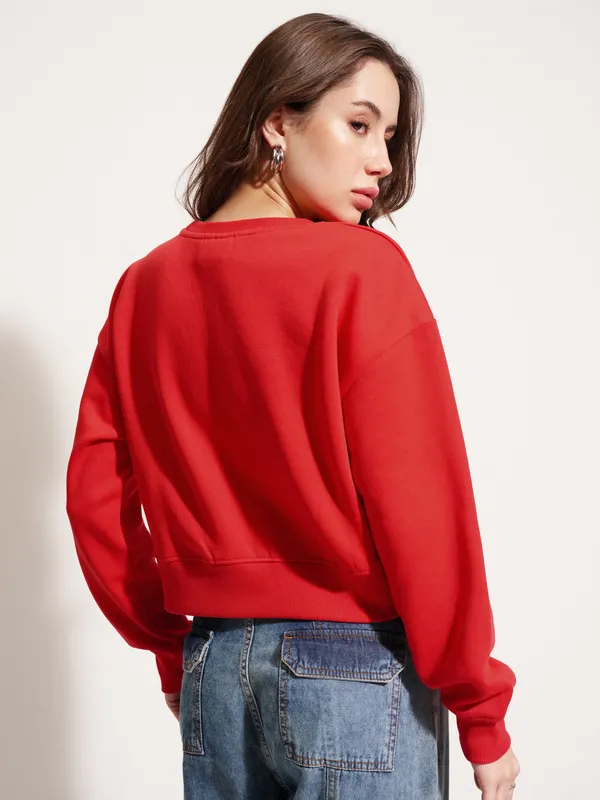 WB By Tokyo Talkies Women Red Looney Tunes Printed Pullover Round Neck Sweatshirt