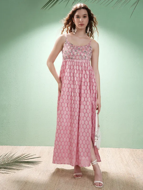 Vishudh Women Rose Embroidered Maxi Dress