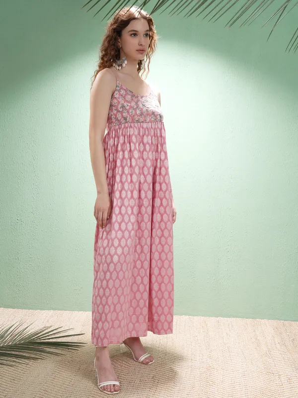 Vishudh Women Rose Embroidered Maxi Dress