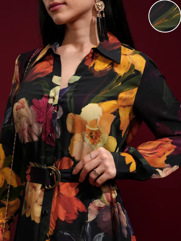 Vishudh Women Black Printed Shirt Dress