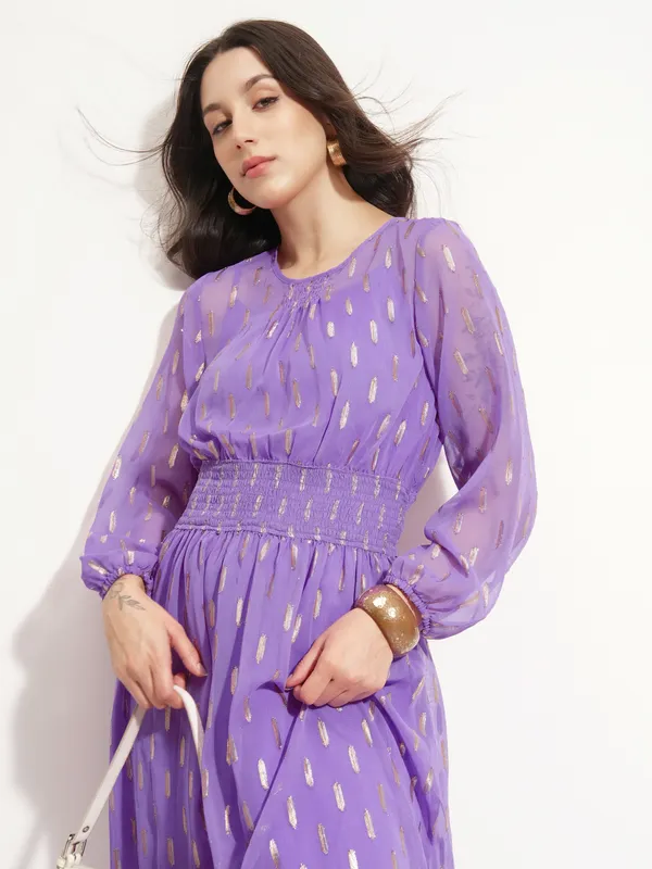 Vishudh Women Lavender Embellished Maxi Dress