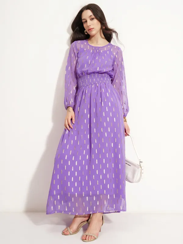 Vishudh Women Lavender Embellished Maxi Dress