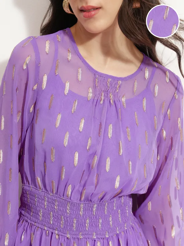 Vishudh Women Lavender Embellished Maxi Dress