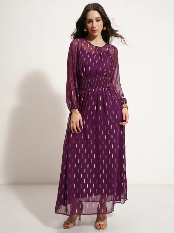 Vishudh Women Purple Embellished Maxi Dress