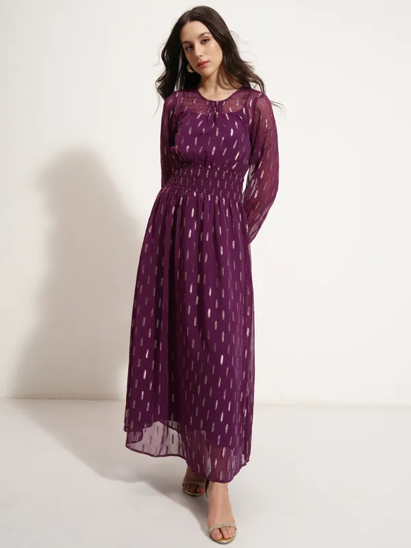 Vishudh Women Purple Embellished Maxi Dress