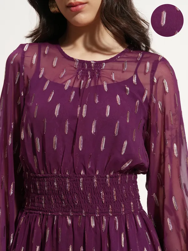 Vishudh Women Purple Embellished Maxi Dress