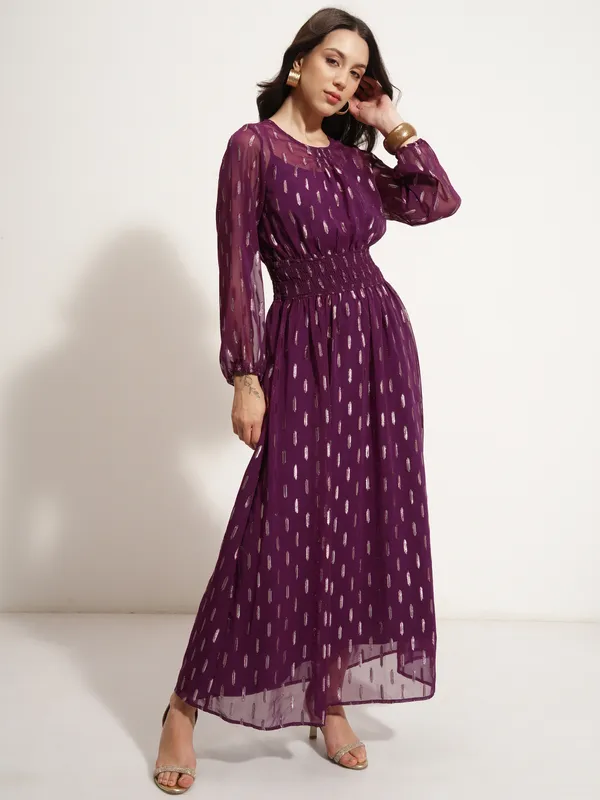Vishudh Women Purple Embellished Maxi Dress