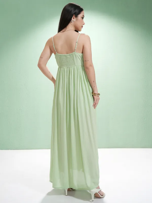 Vishudh Women Lime Green Embroidered A-Line Dress