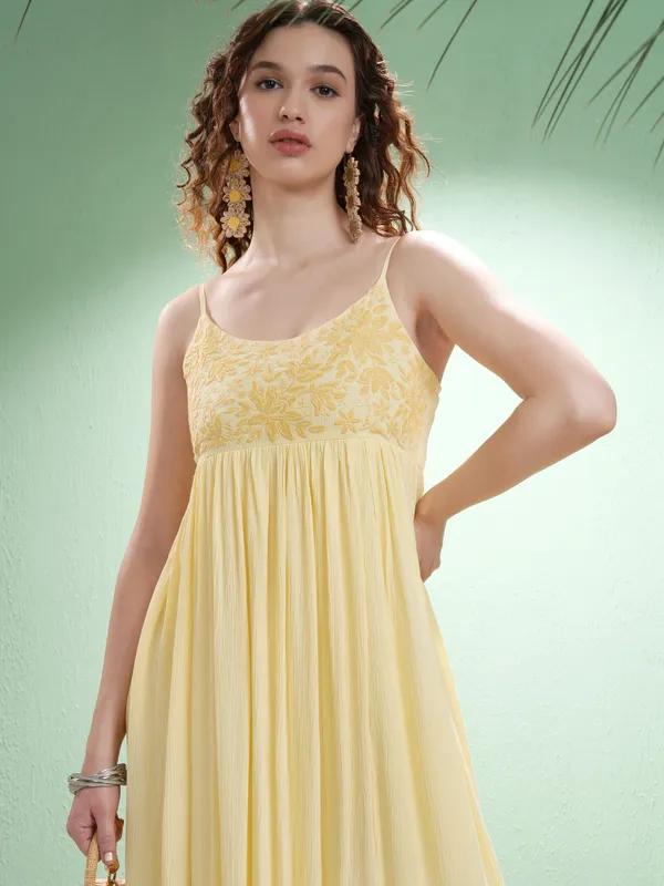 Vishudh Women Yellow Embroidered Maxi Dress