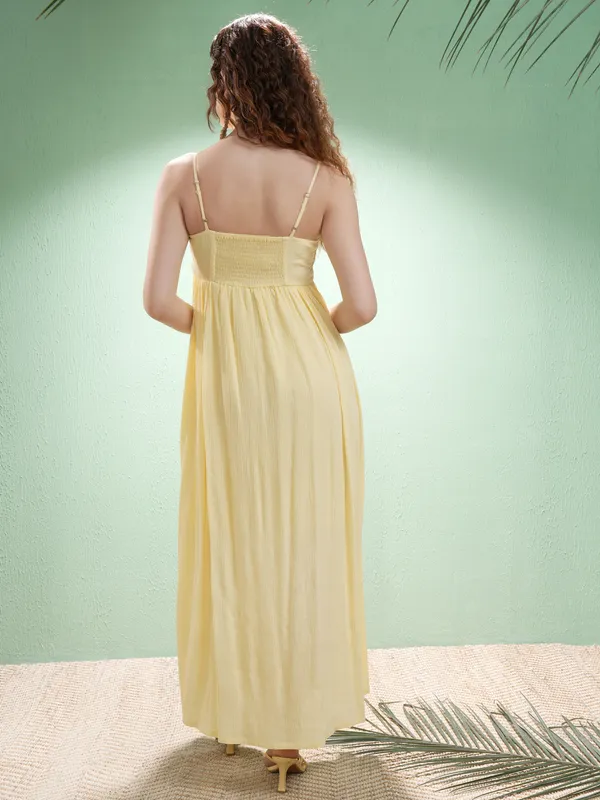 Vishudh Women Yellow Embroidered Maxi Dress