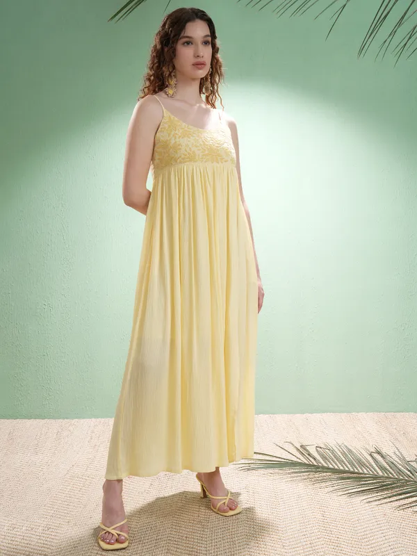 Vishudh Women Yellow Embroidered Maxi Dress