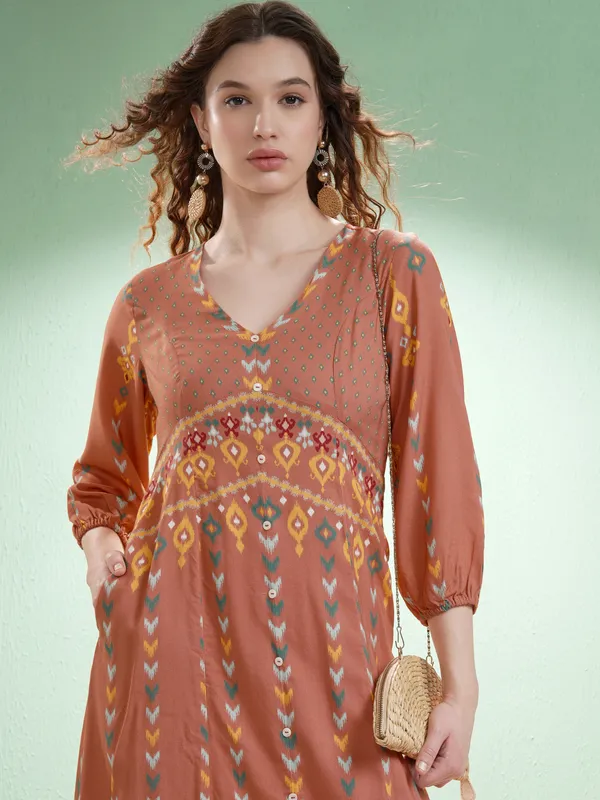Vishudh Women Orange Self Design A-Line Dress