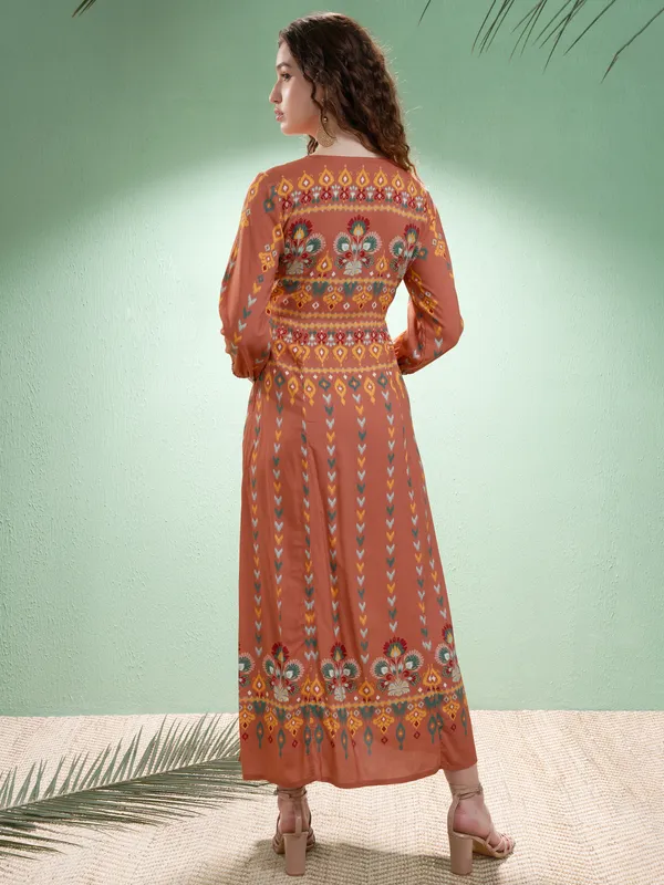 Vishudh Women Orange Self Design A-Line Dress