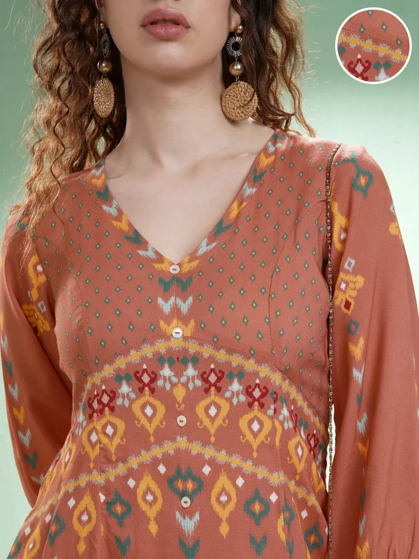 Vishudh Women Orange Self Design A-Line Dress