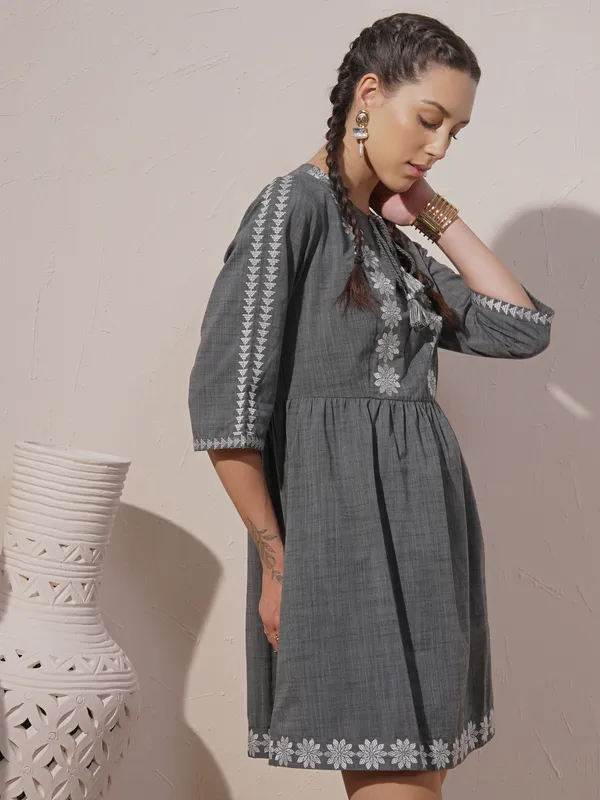 Embroidered A-Line Dress