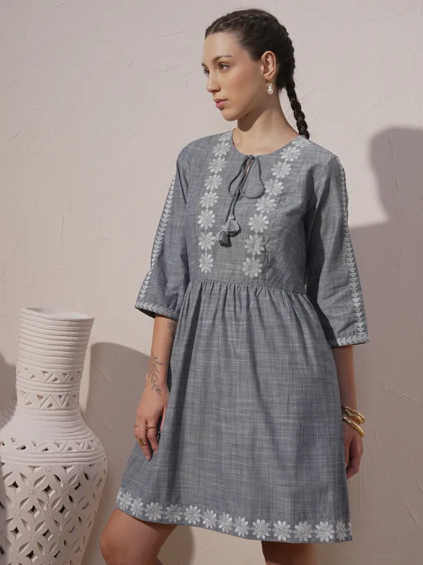 Embroidered A-Line Dress