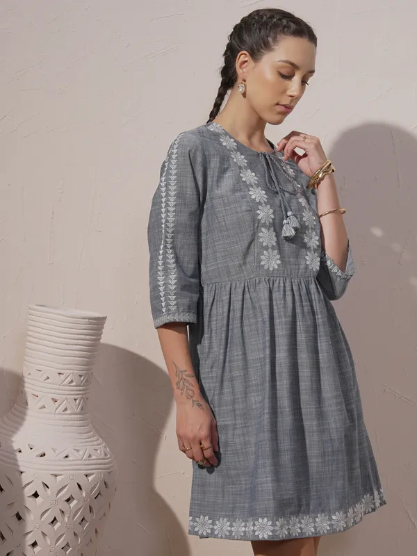 Embroidered A-Line Dress