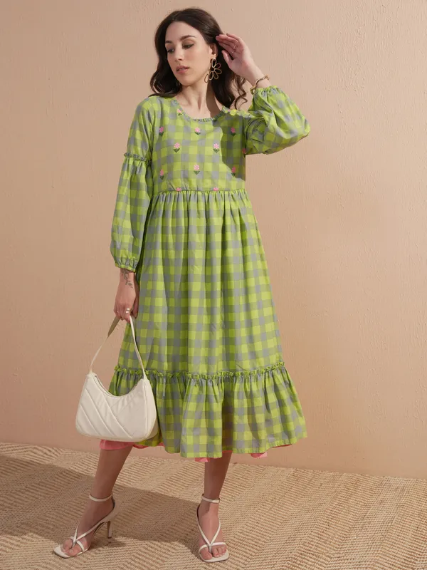 Checked Drop-Waist Dress