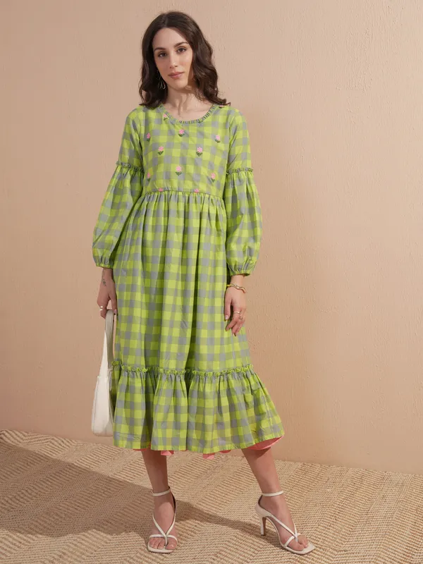 Checked Drop-Waist Dress